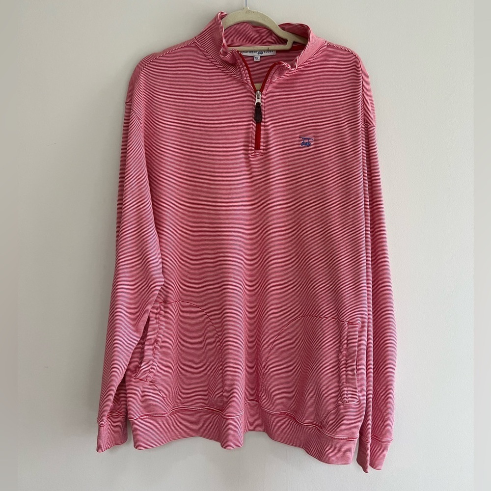 Bald Head Blues Men's Red and White Striped Quarter Zip Golf Pullover, sz XL